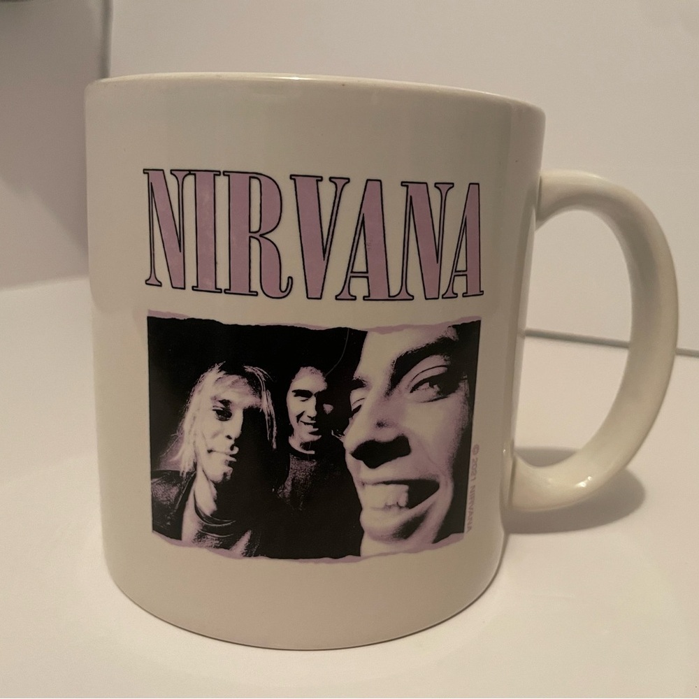 NIRVANA White Mug with Lilac Logo and Black Photo Panel